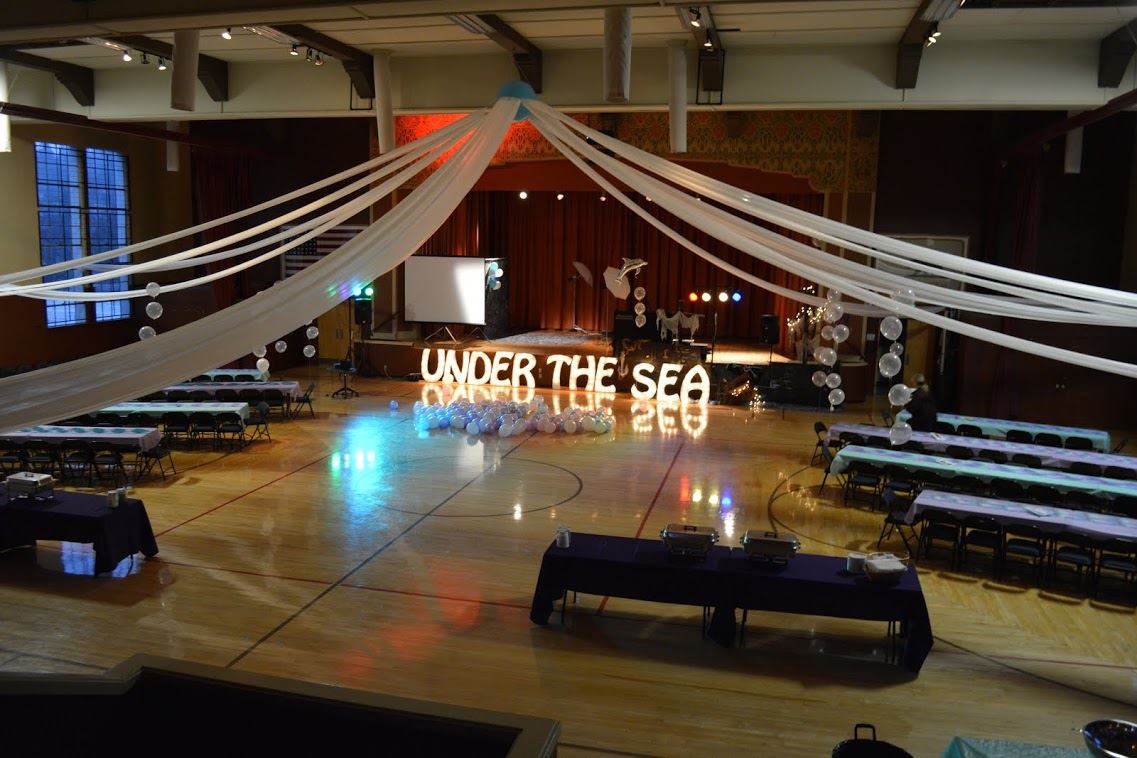DVSAC Daddy Daughter Dance set up arrangement in the Auditorium at the Grass Valley Veteran Building