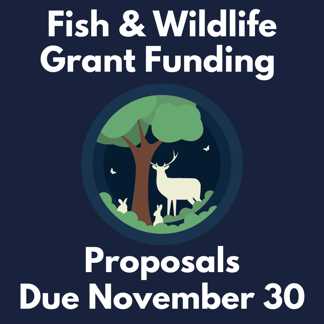 Grant Funding Available Proposal Due November 30, image of wildlife with a tree in a circle.