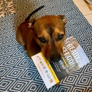 Dog holding RSG Handbook