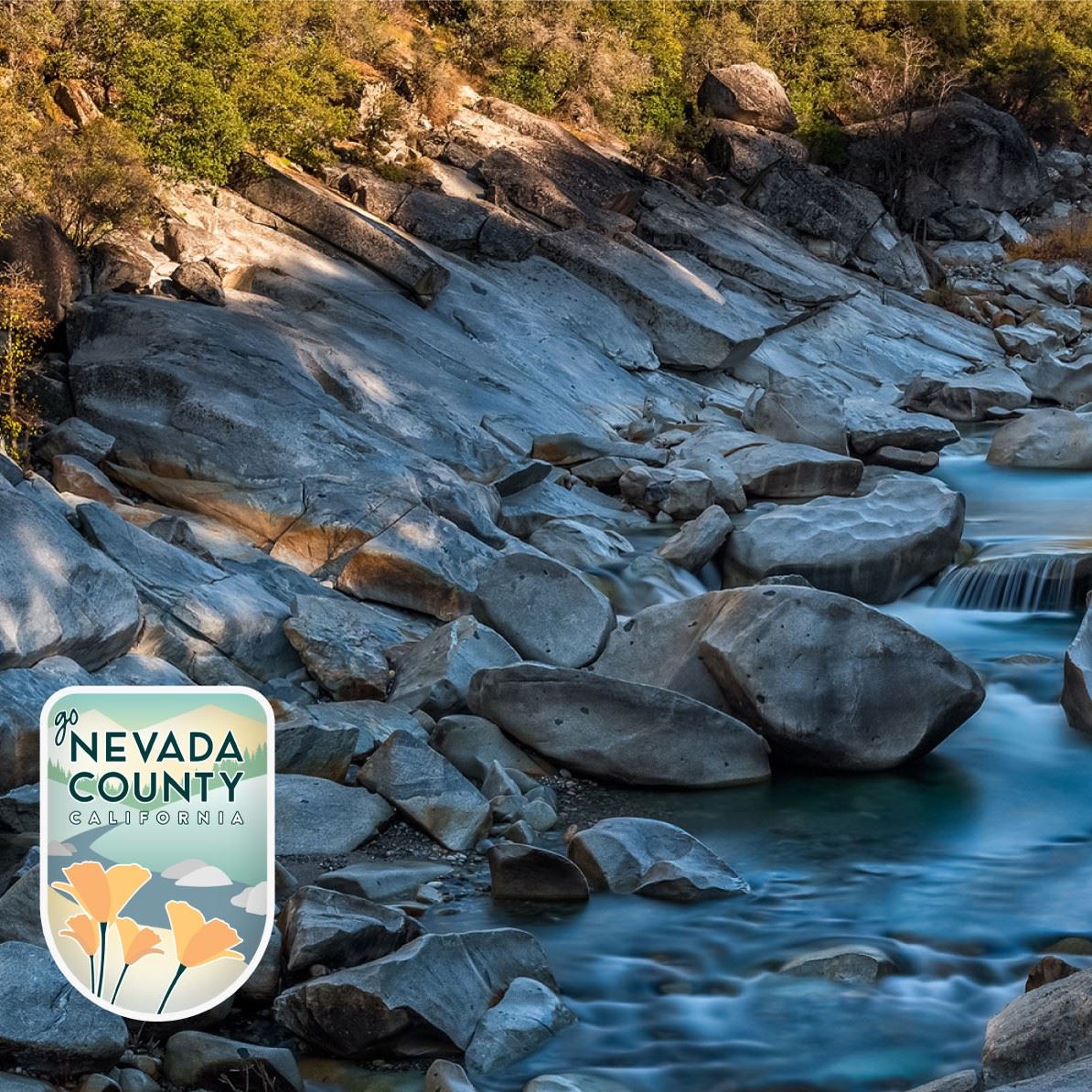 yuba river with the go nevada county logo on it. 