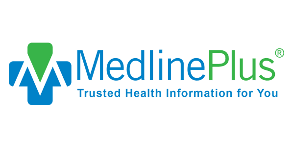  Medlineplus logo in blue and green text with blue and green cross icon