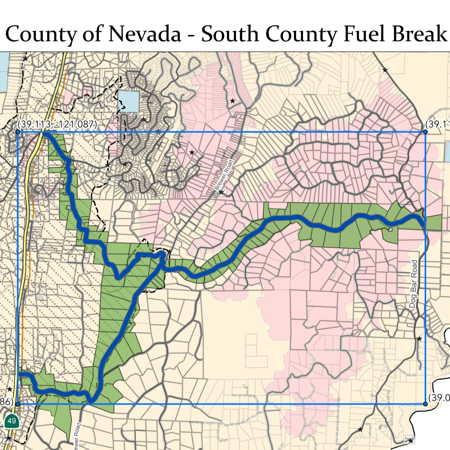 Map showing the location of the South County Fuel Break