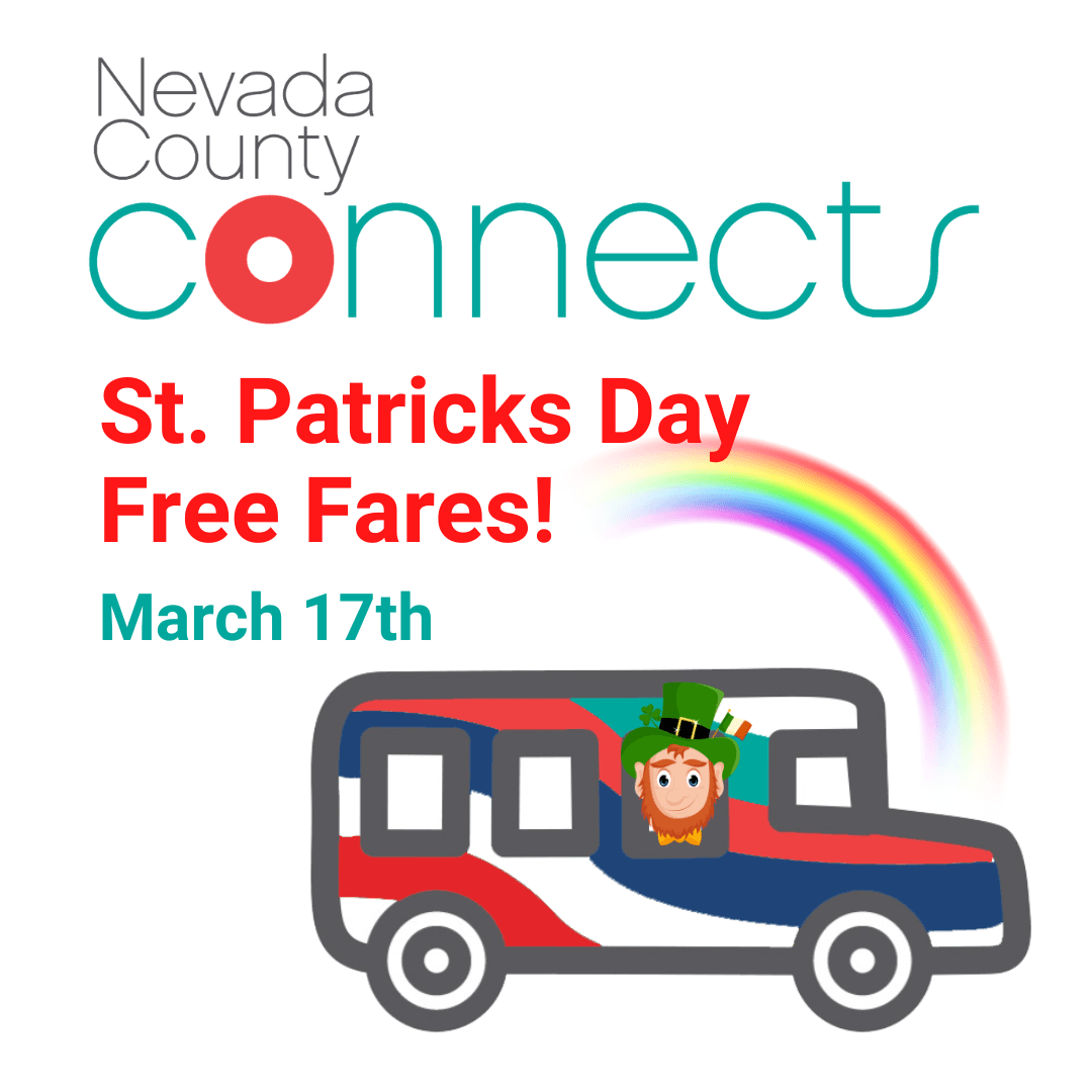 Transit Nevada County Connects Free Fare on St. Patrick's Day March 17th