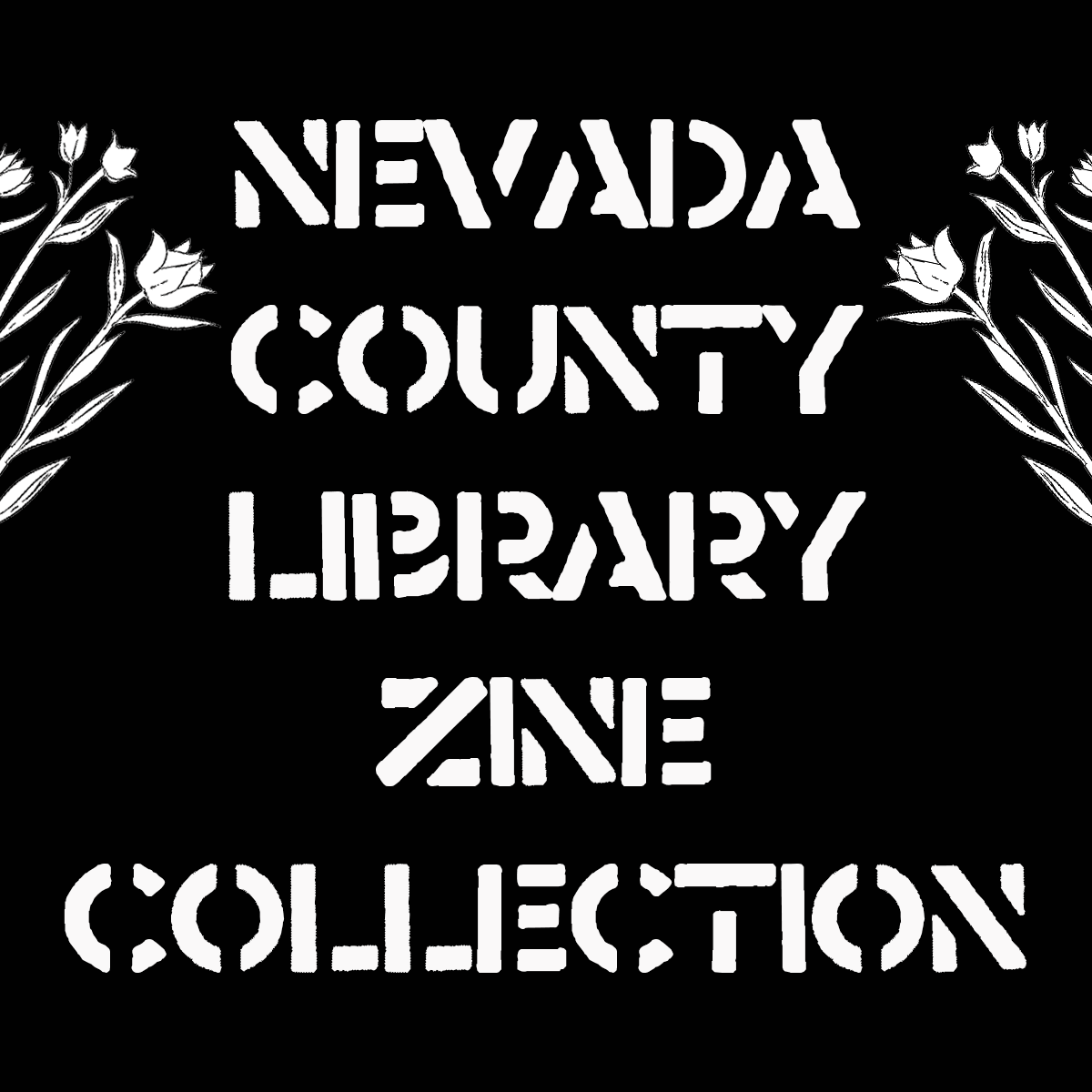 Stamp-like font in white against black background