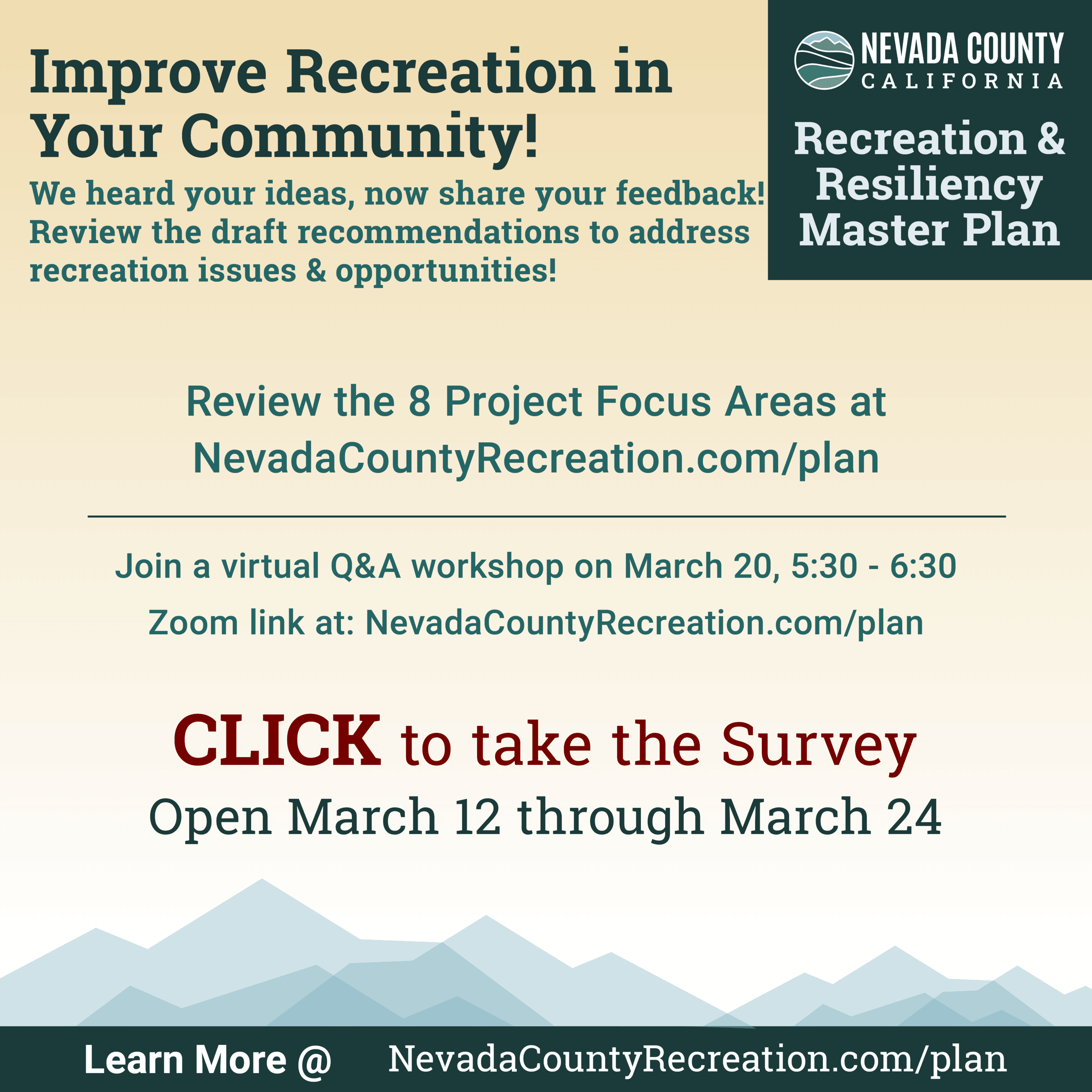Improve Recreation In Your Community - Review the 8 project focus areas and take survey