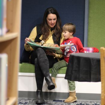 Kait and son Asher enjoying the new Bear River Library on opening day_NewsFlash