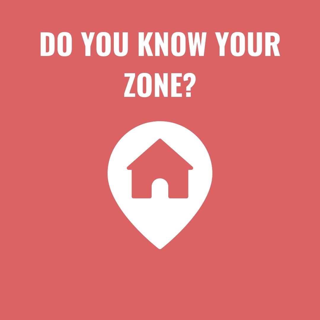 Red and white image that says 'Do You Know Your Zone' with an icon of a pin 
