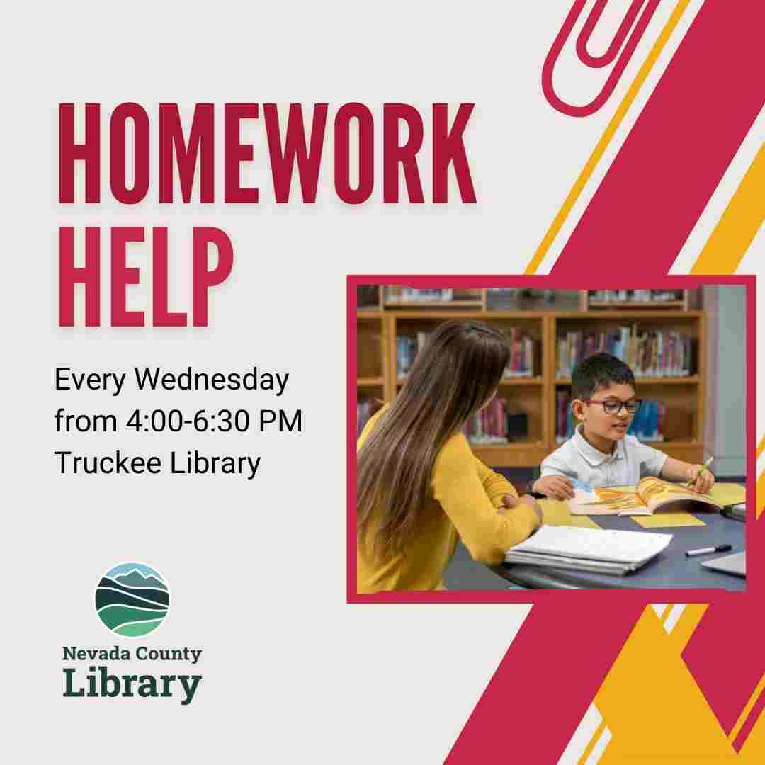A teen girl tutoring a young boy sitting at a desk in the library.