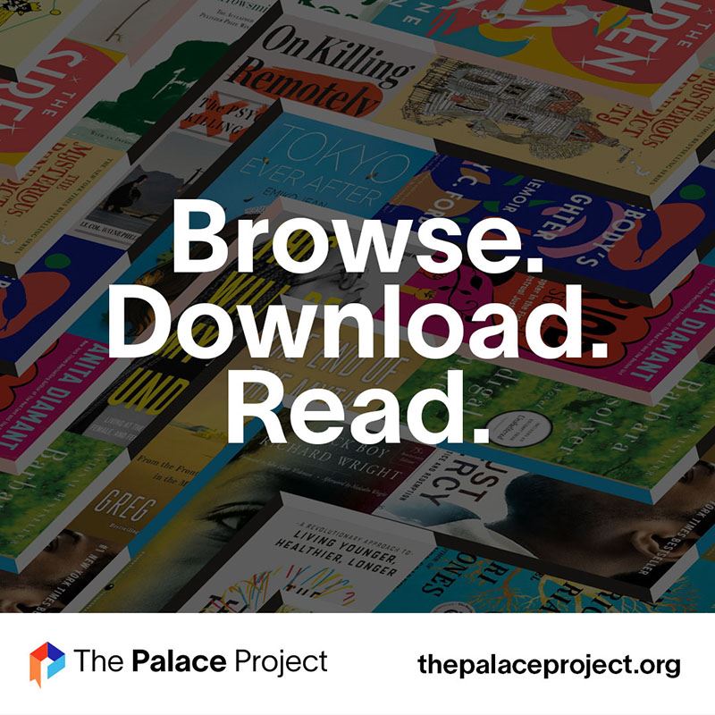 Browse. Read. Download. white text in front of image of book covers