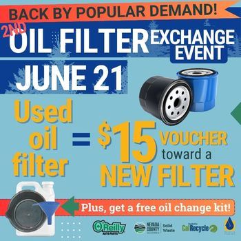 Oil filter exchange June 21 back by popular demand, bring in a used oil filter and get a $15 voucher