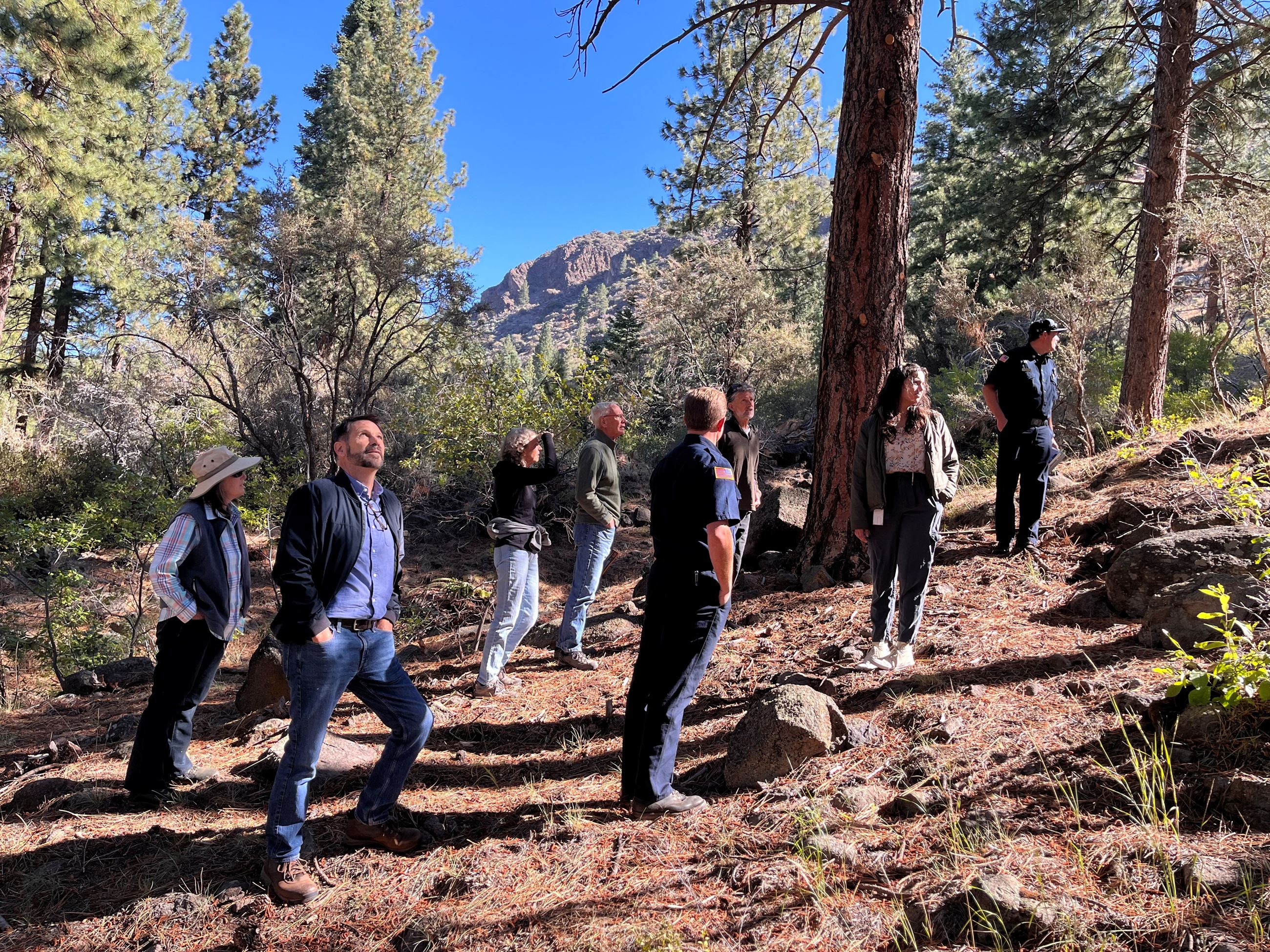 OES team standing at Floriston in front of trees and mountain 
