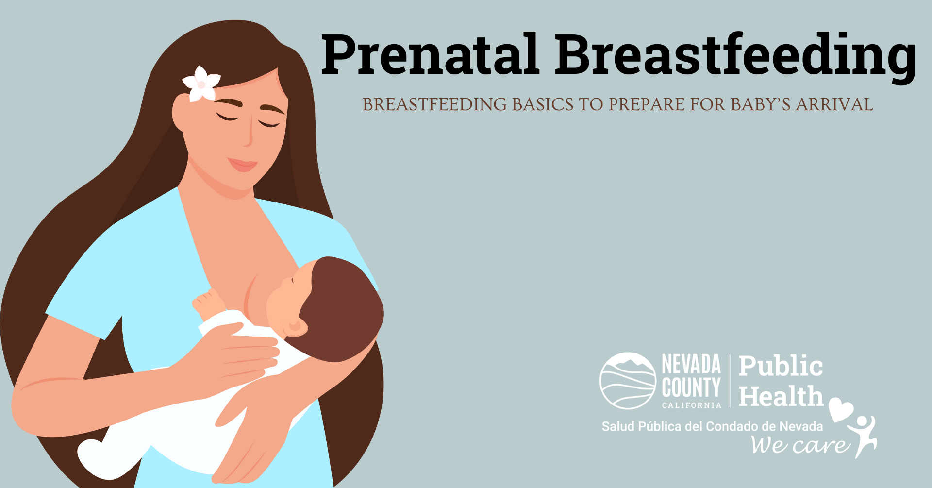 Prenatal Breastfeeding Class, image of Mother breastfeeding child. Public Health logo 