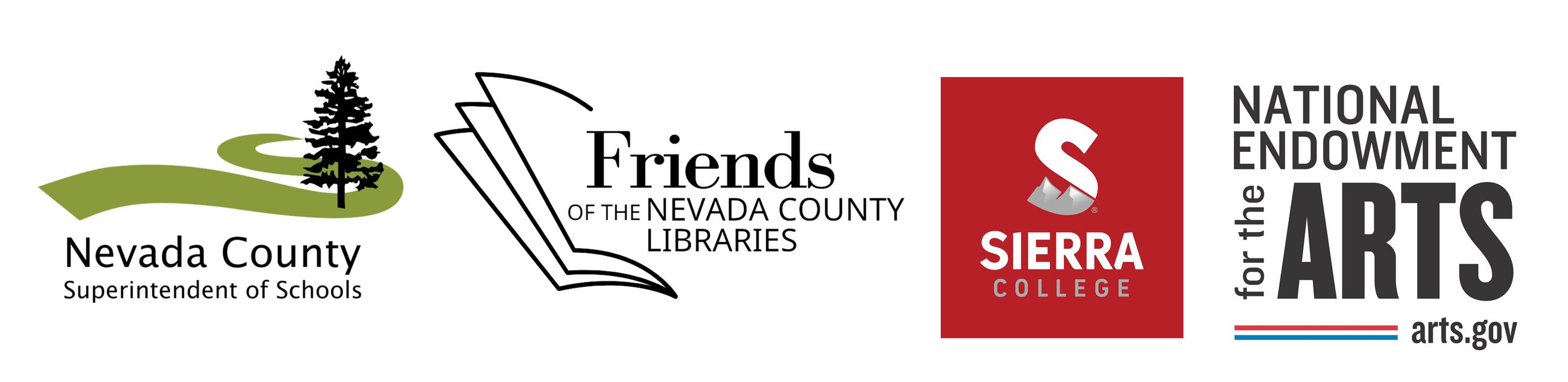 Logos for Superintendent of Schools, Friends of the Library, Sierra College & NEA
