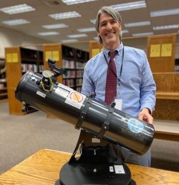 County Librarian, Nick Wilczek with an Orion Starblaster 6