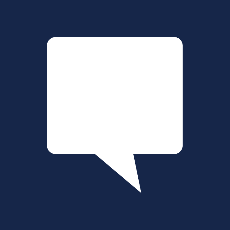 Icon with dark blue background and white speech bubble