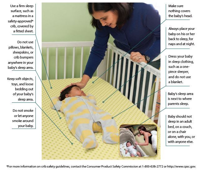 Mom looking at baby in a crib.  Includes guidance on safe sleep tips.