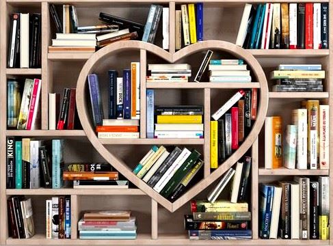 Image of heart-shaped bookshelf full of books