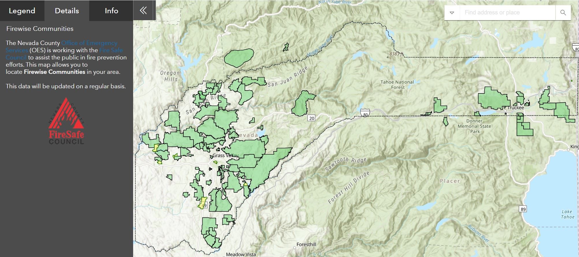 Nevada County Firewise Communities Map