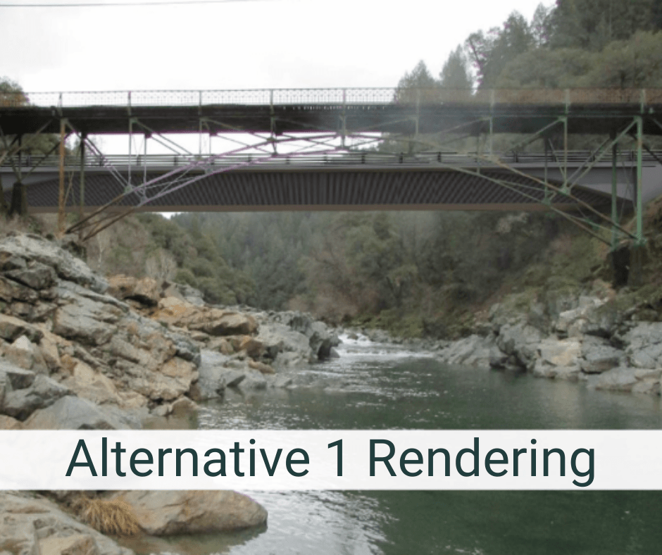 Alternative 1 Rendering of arched bridge approx. 60 feet upstream of Edwards Bridge