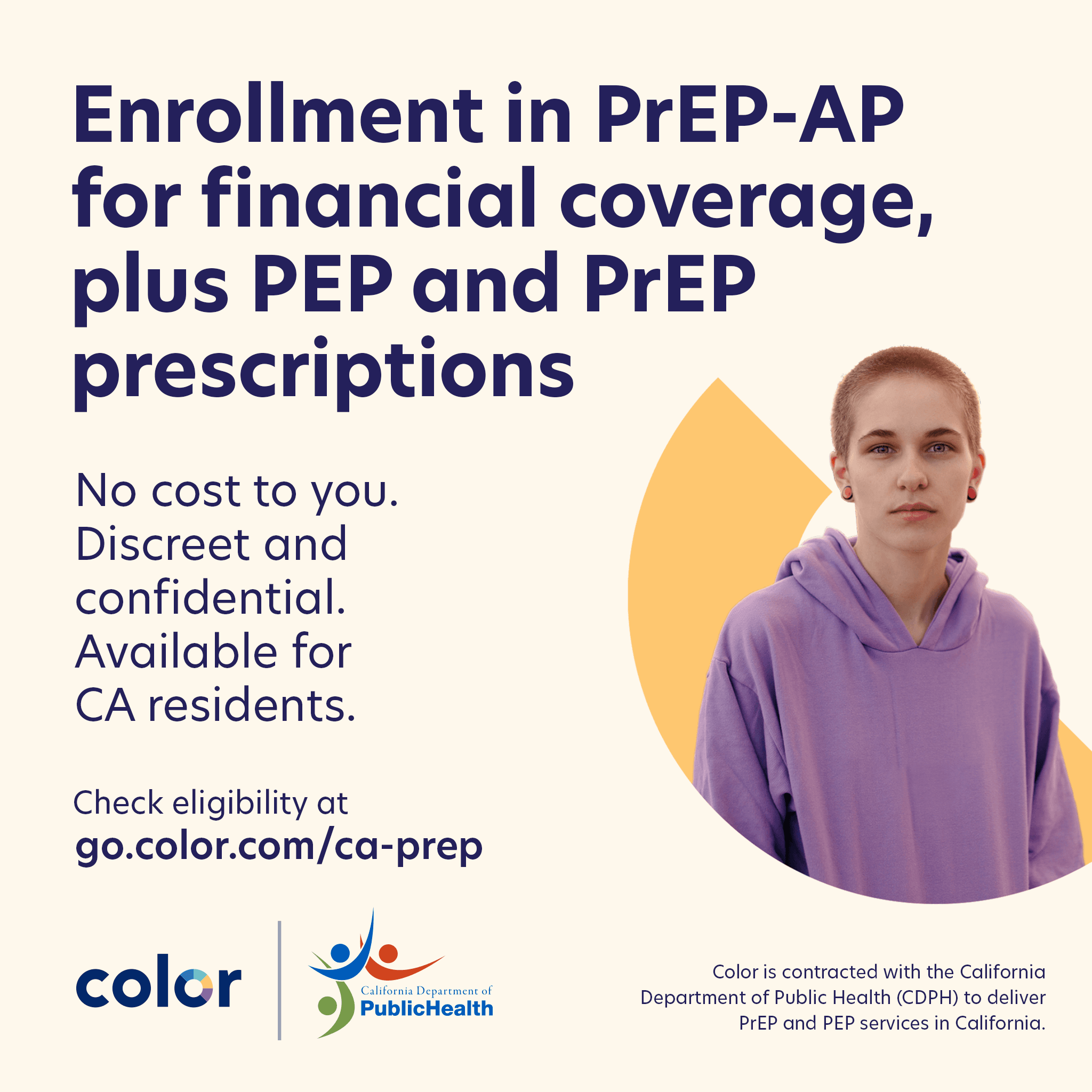 Access Free PrEP treatment from CDPH at https://www.color.com/cust/ca-prep Opens in new window