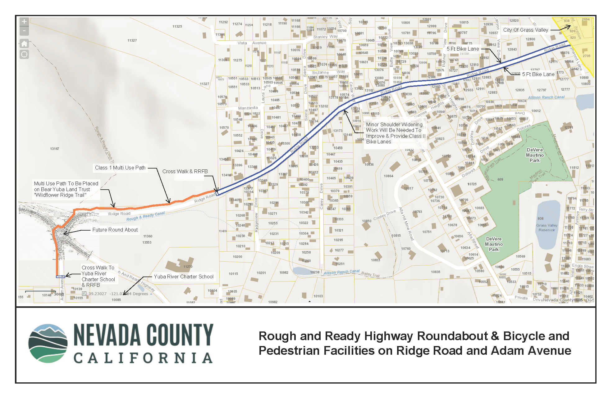 Rough and Ready Highway Roundabout & Bike & Multi Use Path Map at Ridge Road Adam Ave 