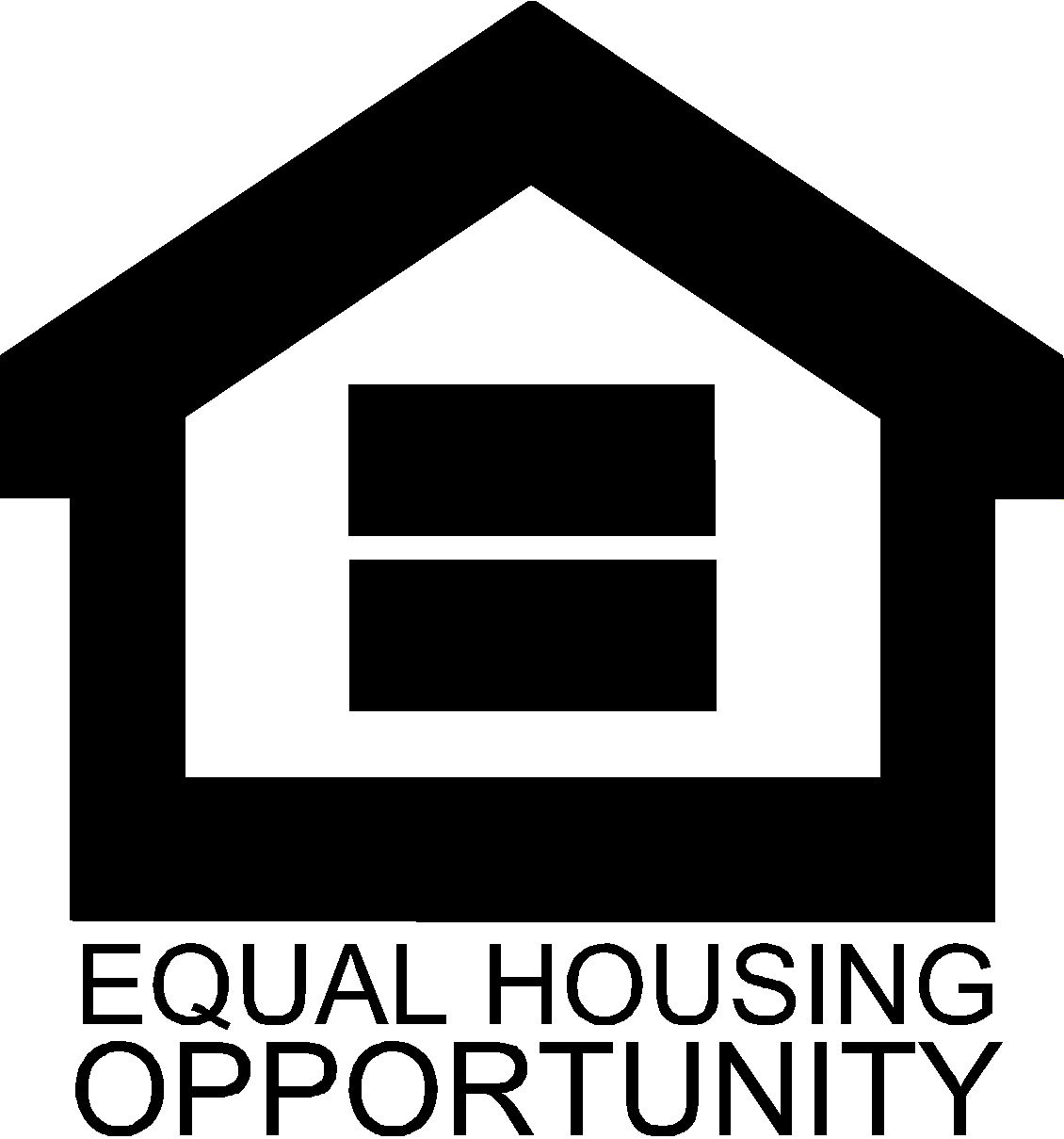 A black silhouette of a house with 2 lines under the roof -- equal housing opportunity logo