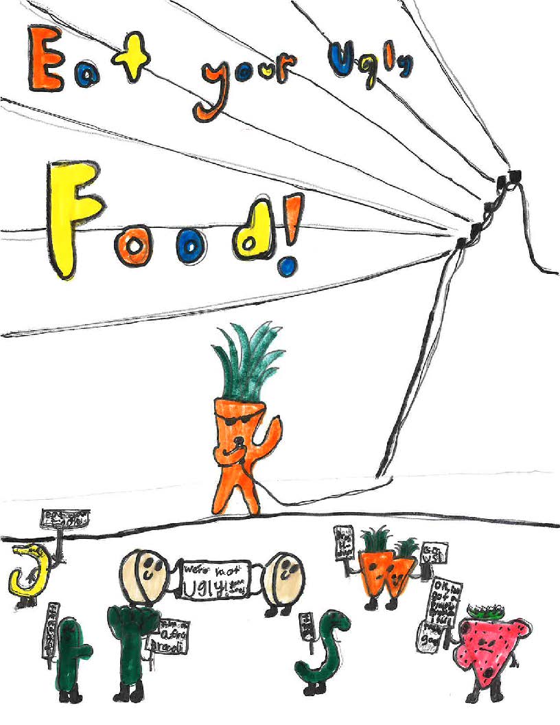 image of students art on eating ugly vegetables. 