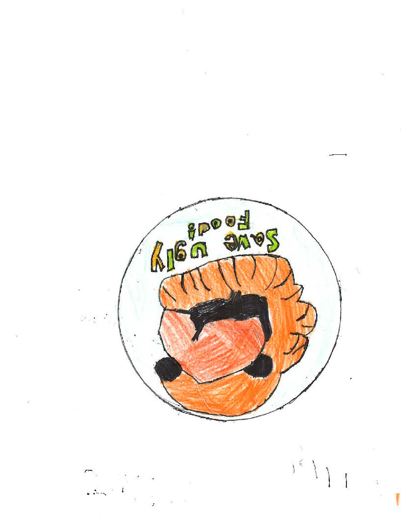 Student's artwork of an ugly piece of fruit stating save ugly food