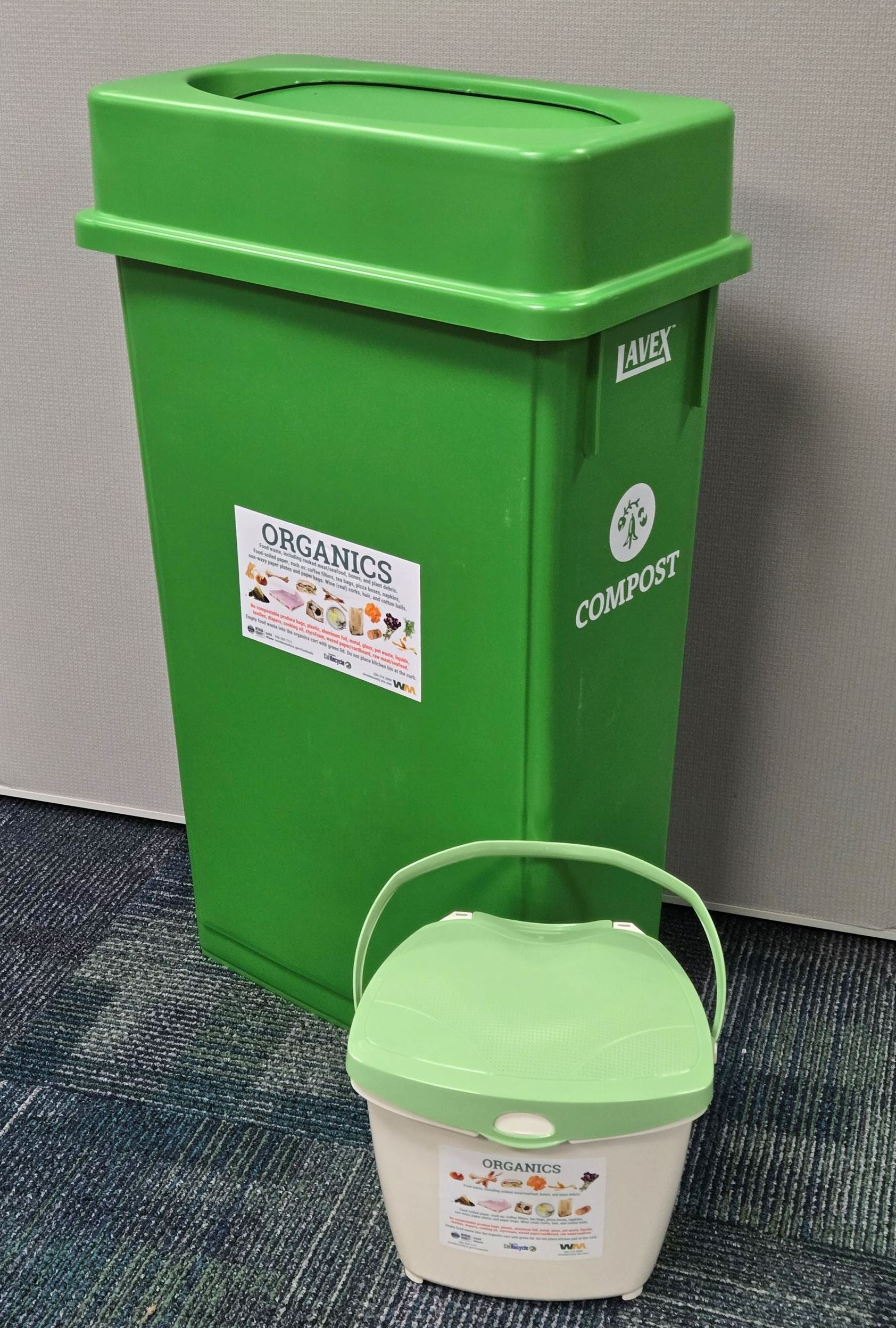 Kitchen countertop compost pail and 23-gallon commercial bin