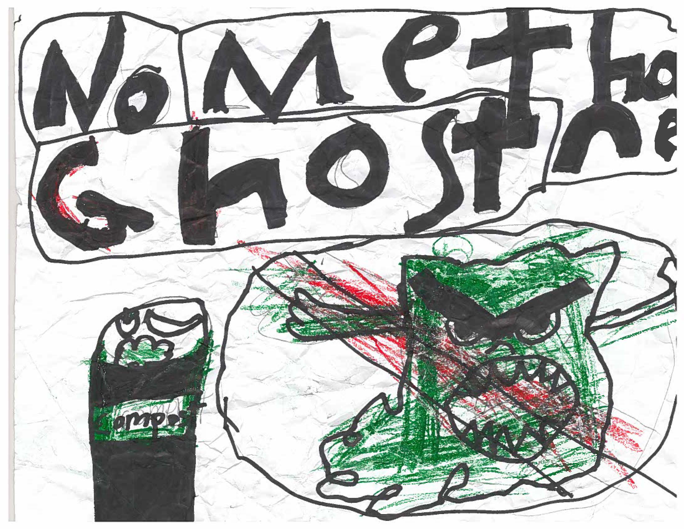 Drawing with \"no methane ghost\" and circle with line through methane ghost.