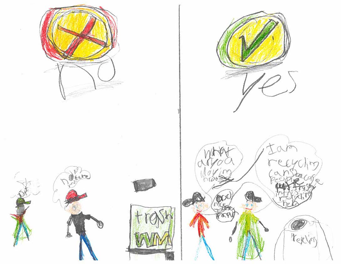 Drawing of people composting correctly.