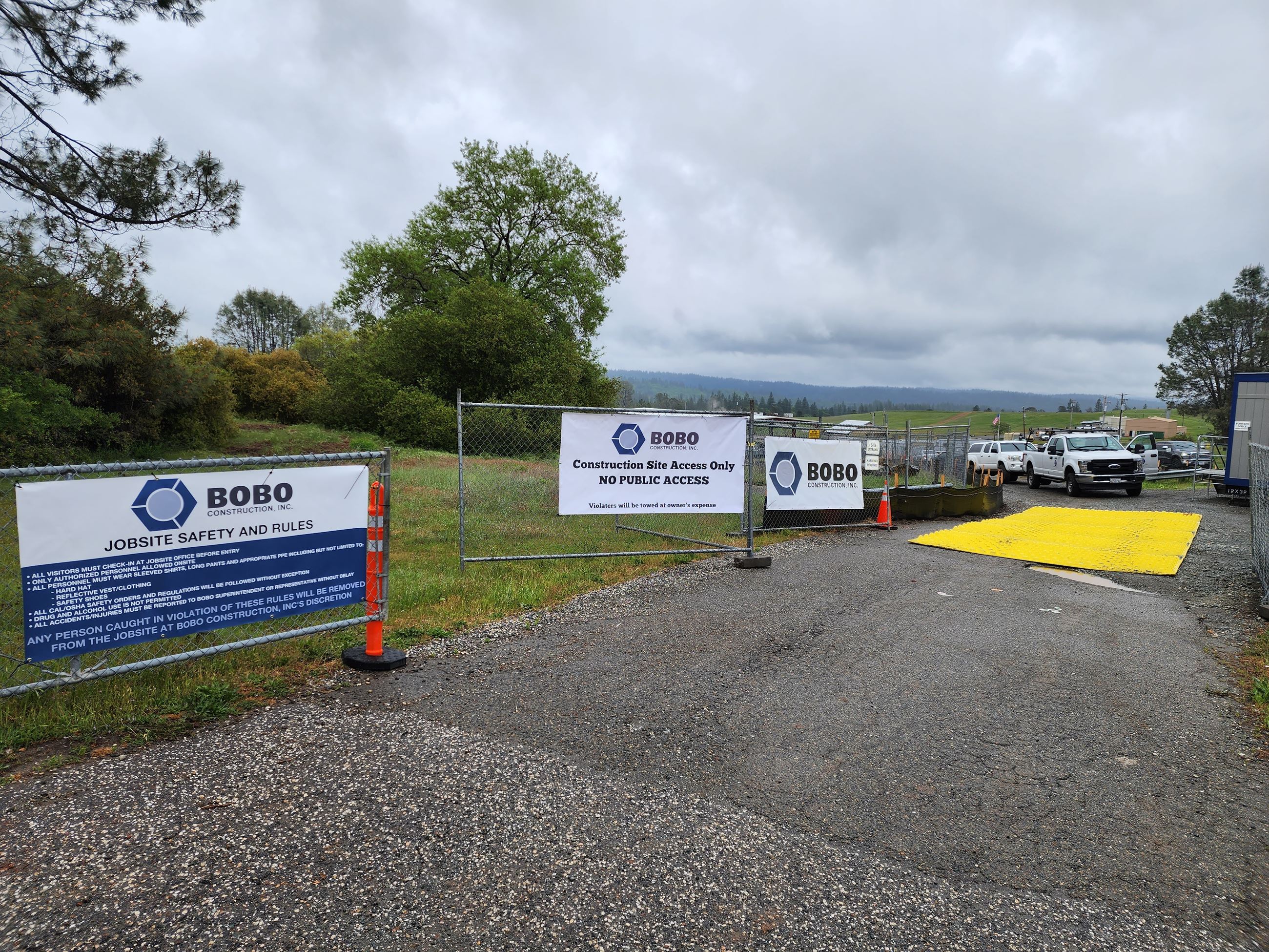 Signage for Bobo Construction with jobsite safety and no public access on them. 